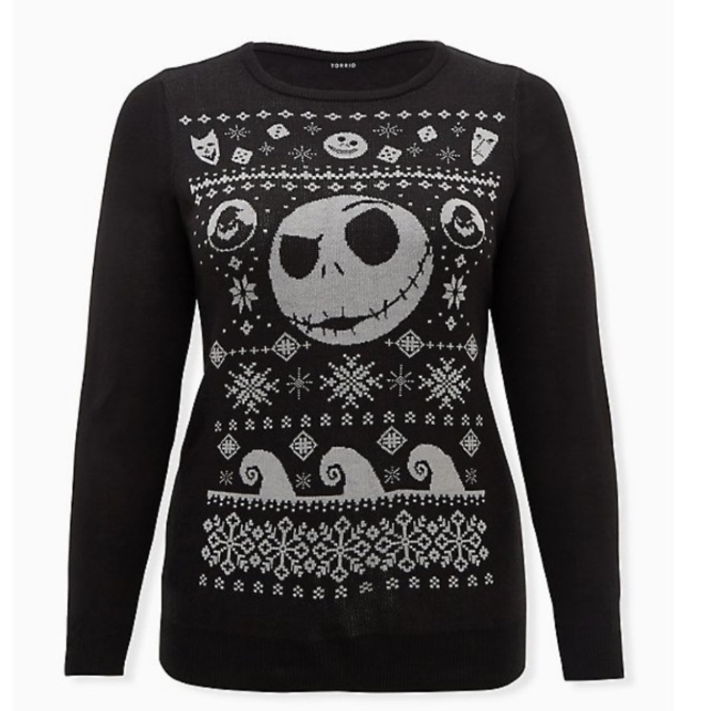 TORRID DISNEY THE NIGHTMARE BEFORE CHRISTMAS BLACK INTARSIA UGLY SWEATER 0689